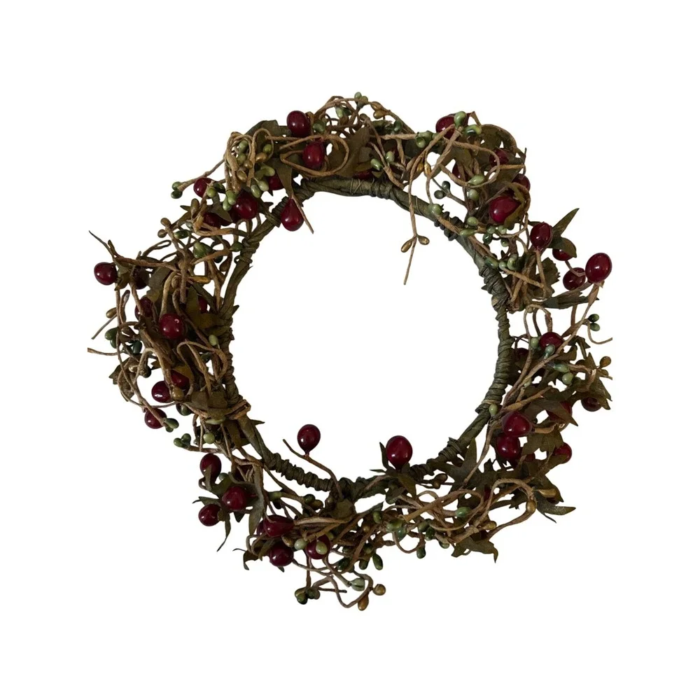 Rustic Berry Wreath Candle Ring Country Farmhouse Decor‎ 10